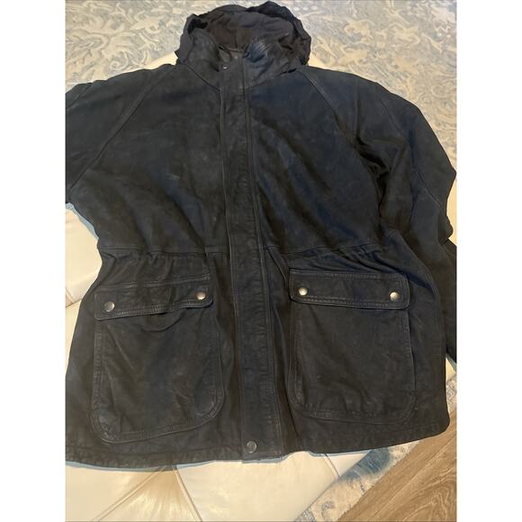 Villa Classico Vintage Heavy Black Suede Coat W/hood. Men’s. L - Picture 5 of 11